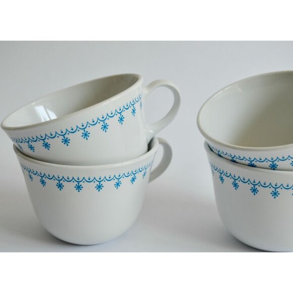 Corelle Snowflake Blue Garland Coffee Mugs Lot of 4 Vintage - Picture 3 of 5